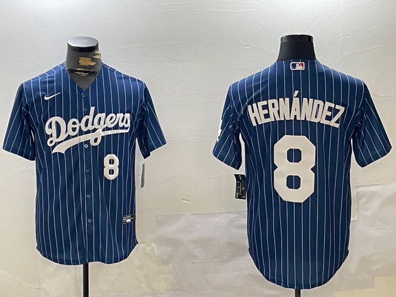 Men Los Angeles Dodgers #8 Hernandez Blue Stripe Game 2024 Nike MLB Jersey style 11203